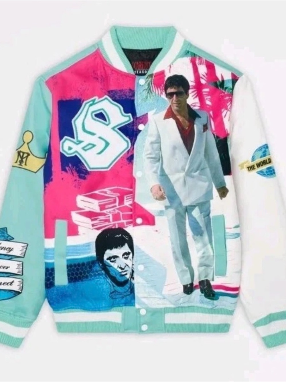 Scarface Retro Wool Bomber Jacket Multicolor Men's Size Large